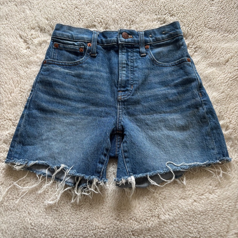 Madewell The Perfect Mid-Length‎ Jean Short Womens 23 Blue Excellent Raw Hem